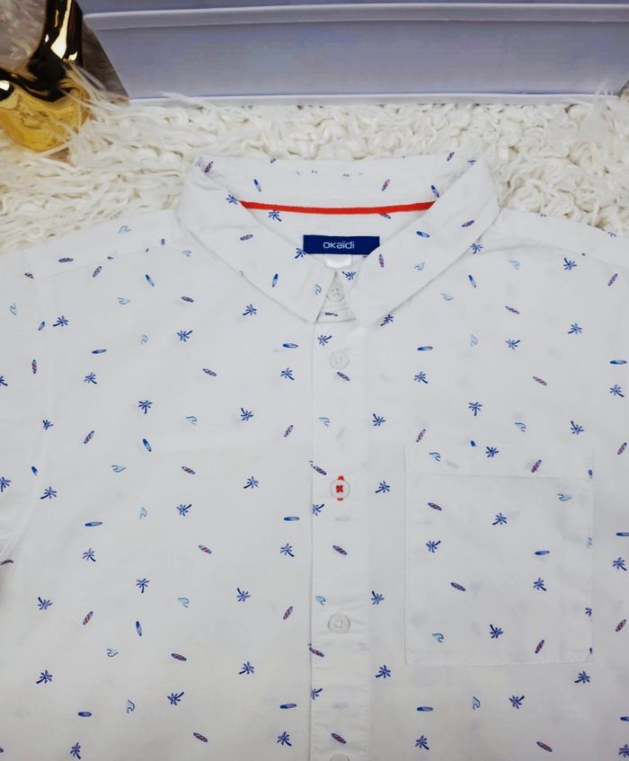 Chemise manches courtes blanche et bleu Garçon taille 10 ans marque Okaidi 🎸 - photo numéro 5