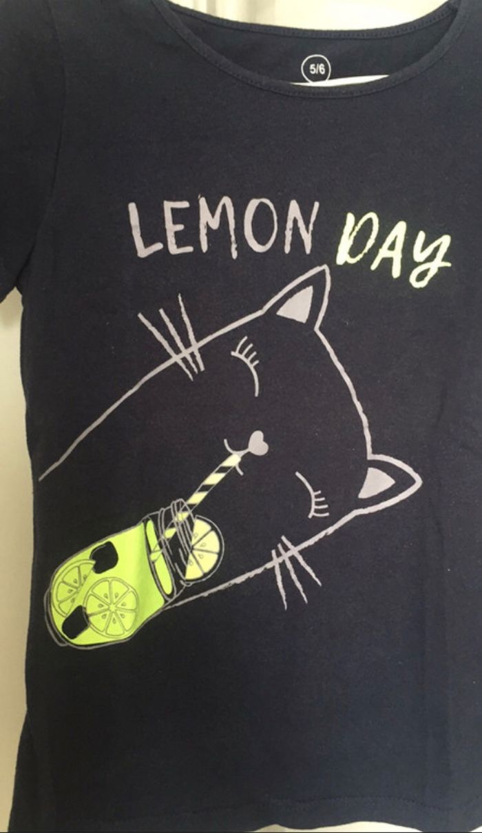 T-shirt fille 5-6 ans lemon day chat - photo numéro 3