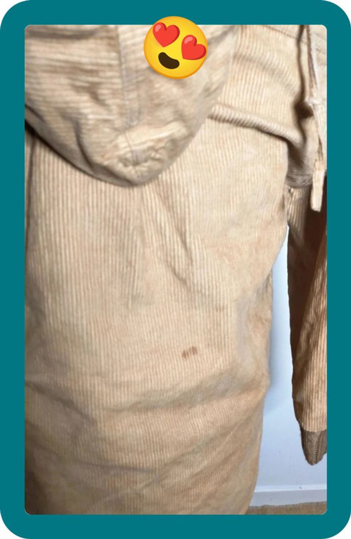 Manteau à capuche détachable beige coton, aspect velours, femme, taille 38 - photo numéro 4