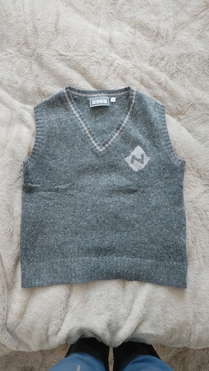 Pull sans manche col V gris perle en soie polyamide et angora - photo numéro 9