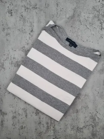 Sweat fin rayé gris et blanc Tommy Hilfiger – Taille L Femme (mesures en photos)