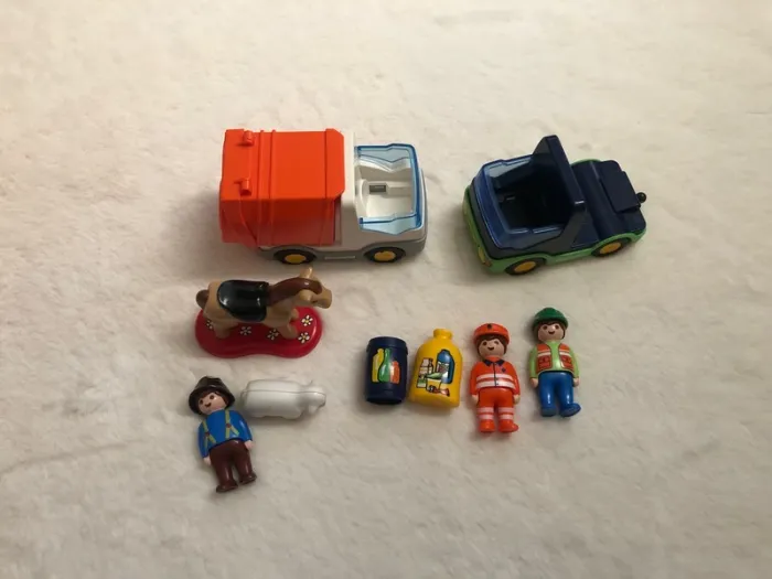 Lot Playmobil 123 - camion poubelle, chantier et fermier + animaux