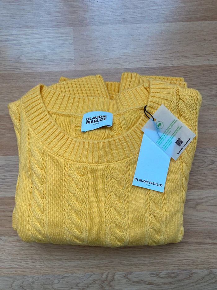Pull Claudie pierlot en laine jaune mimosa - photo numéro 2