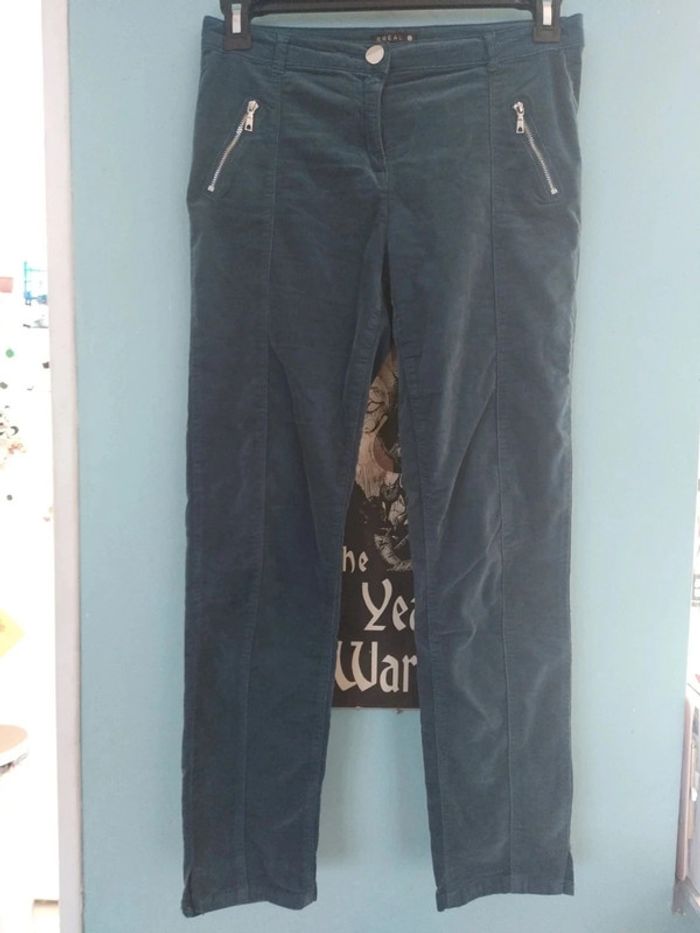 Pantalon breal velours bleu canard taille 38 - photo numéro 1