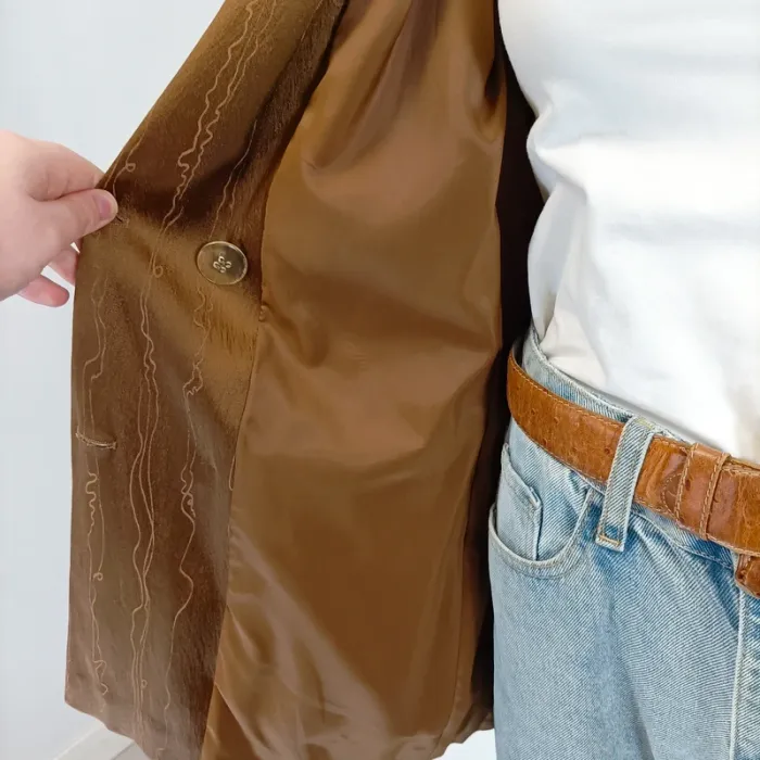 Veste longue satinée marron à double boutonnage - Taille 40 - Dino Valiano - A424 - photo numéro 10
