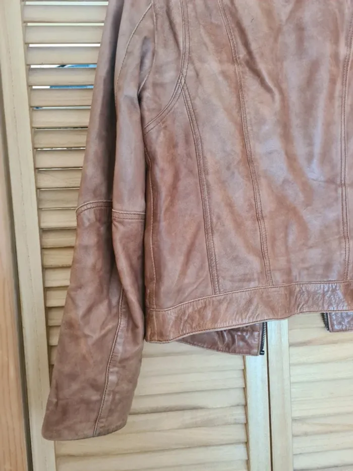 Veste en cuir camel Naf Naf - photo numéro 13