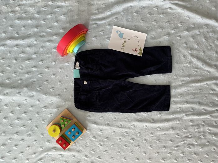 pantalon en velours marine u tout petits 12 mois taille réglable - photo numéro 1