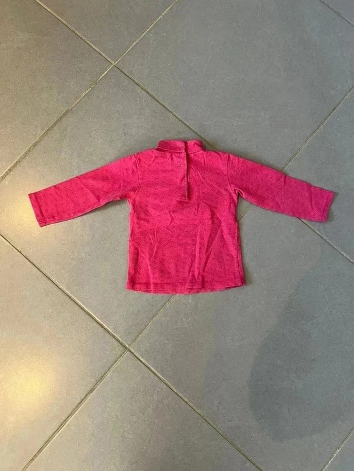 T-shirt avec col montant - " Coeur " - DPAM - Manches longues - Rose / Rouge - 18 mois - photo numéro 3