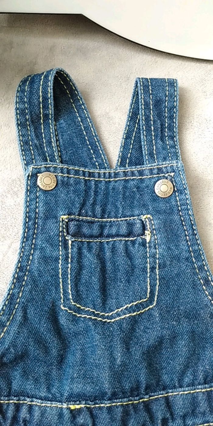 Salopette short jeans Garçon 12 mois Mes petits cailloux 100% coton - photo numéro 3