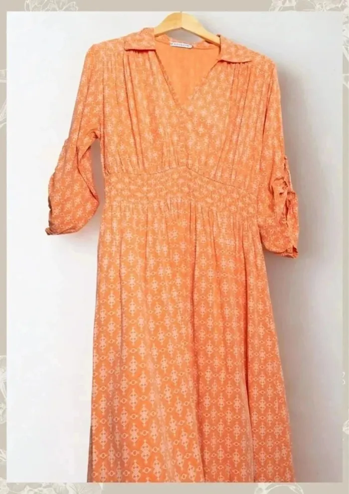 Robe d’été orange abricot motif berbère Madison Taille S/M - photo numéro 3
