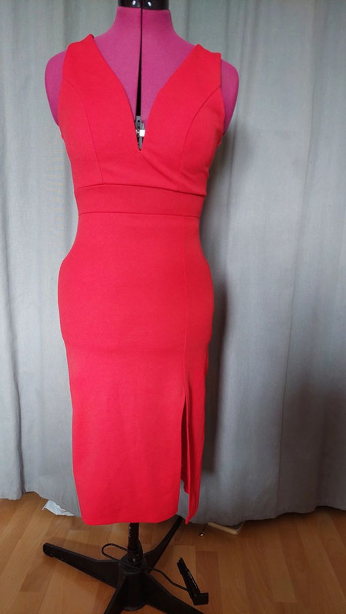 Robe Rouge Décolleté V et Fente Glam -taille S - WalGpetite - photo numéro 2