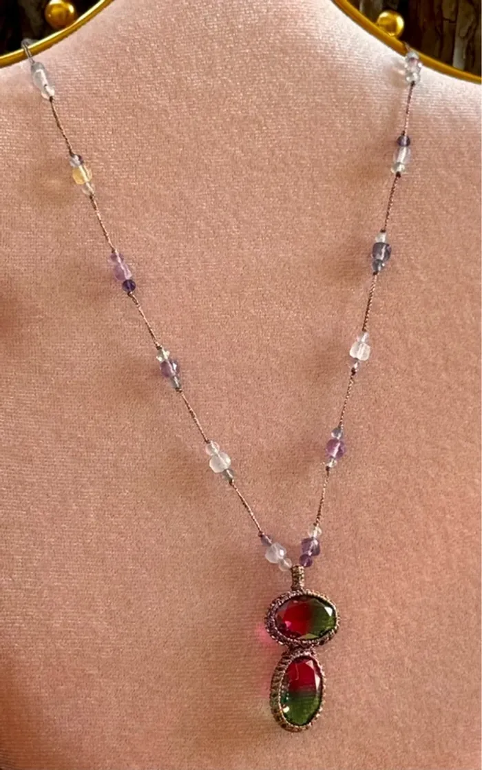 Collier habaha paris réglable perles améthyste jade et pavés roses foncés perles d’eaux - photo numéro 7