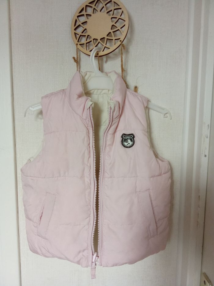 Veste, doudoune  matelassée, réversible rose perle, blanc fille 2 ans, 24 mois, mi saison - photo numéro 2