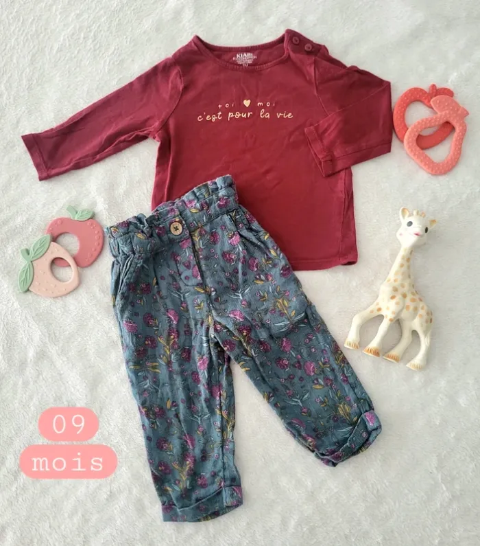 Ensemble mi saison pantalon souple tshirt ml 09mois