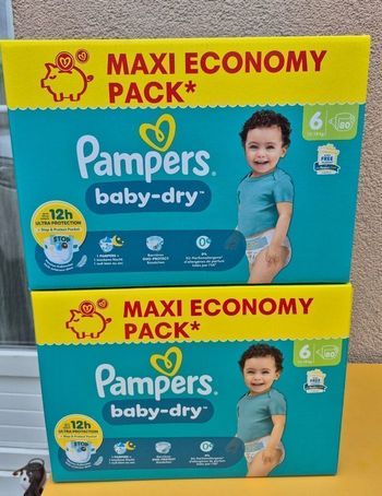 160 couches 2 maxi pack pampers baby dry taille 6
