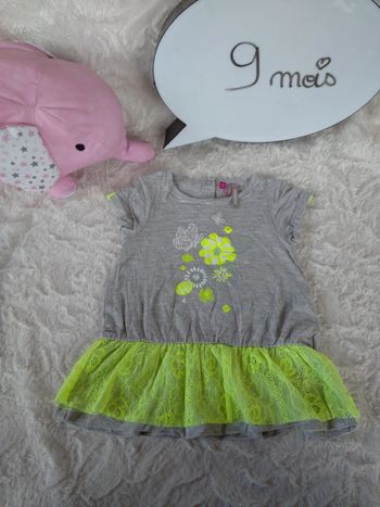 Robe courte ou tunique manches courtes Fille 9 mois Fleurs Papillon Orchestra