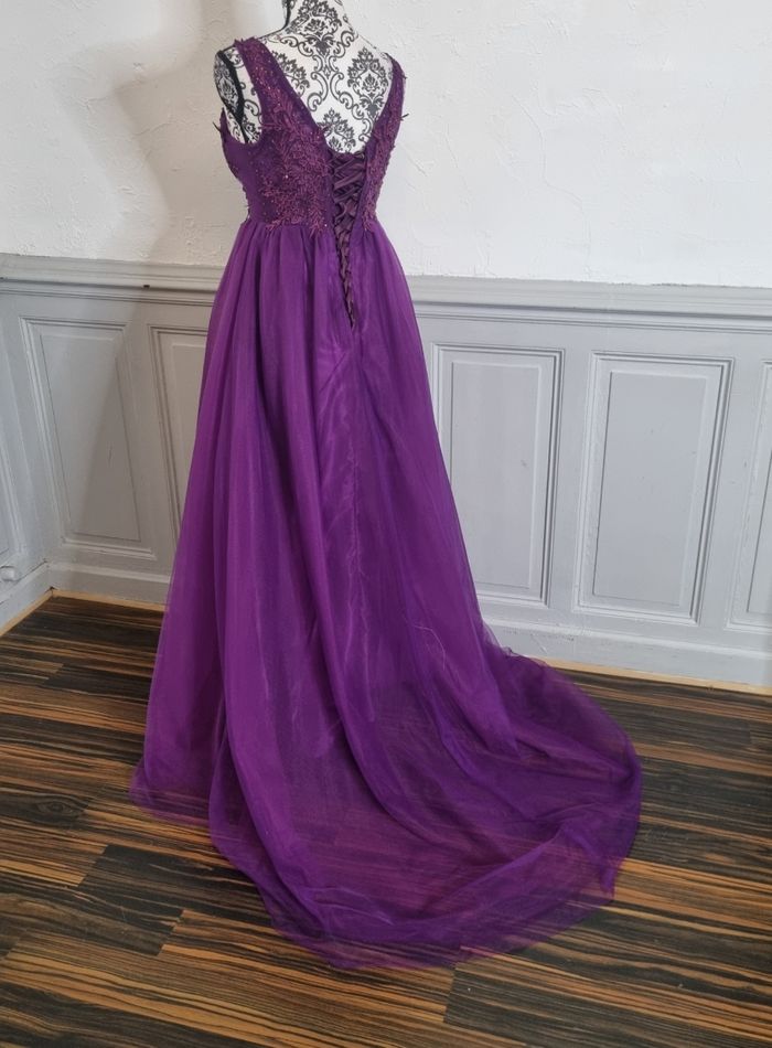 robe cérémonie longue buste dentelle et bas en tulle violet taille 42 - photo numéro 4