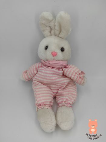 Doudou Lapin Blanc rayé Rose Vintage Bumpkins
