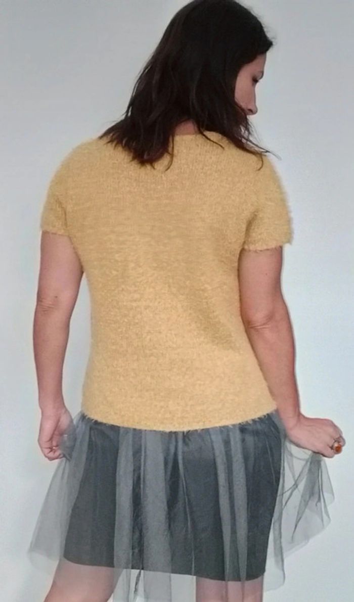 Pull poilu manches courtes jaune chic TU - photo numéro 5