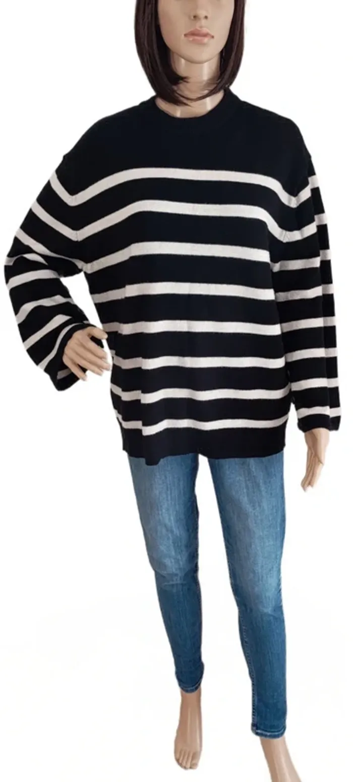 Pull Zara marinière oversize taille M rayé noir et blanc - photo numéro 7