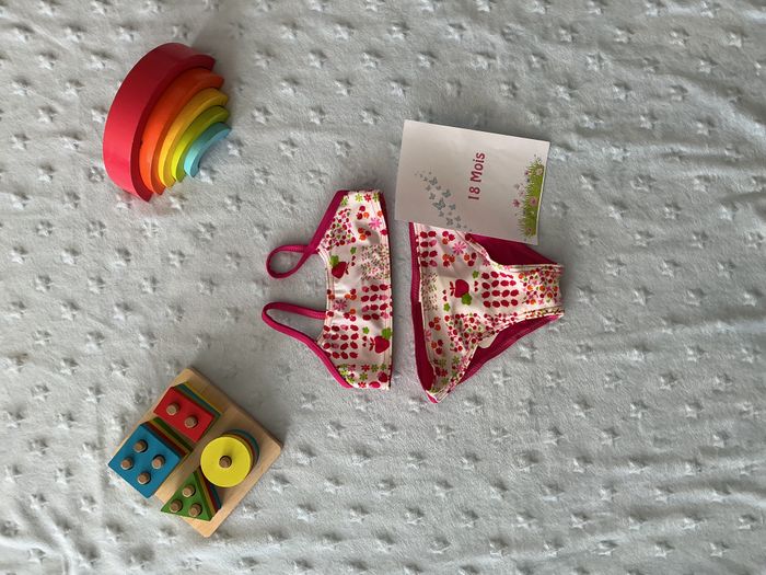 maillot de bain 2 pièces rose et blanc 18 mois pommette - photo numéro 2
