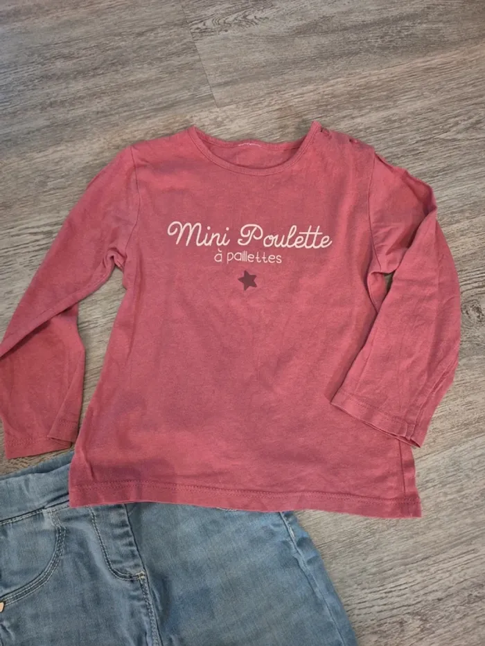 Jean et tee shirt manches longues rose - photo numéro 2