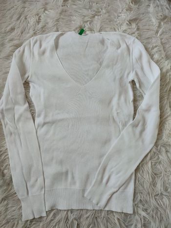 Pull coton blanc Benetton col v xs