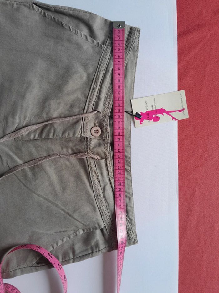 Beau pantalon large lin coton Larah createur modèle Nora taupe - photo numéro 7