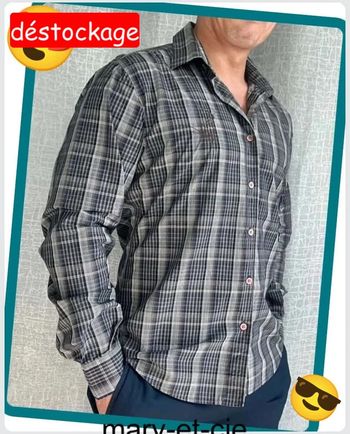 Chemise homme manches longues carnet de vol, taille M 100 % coton