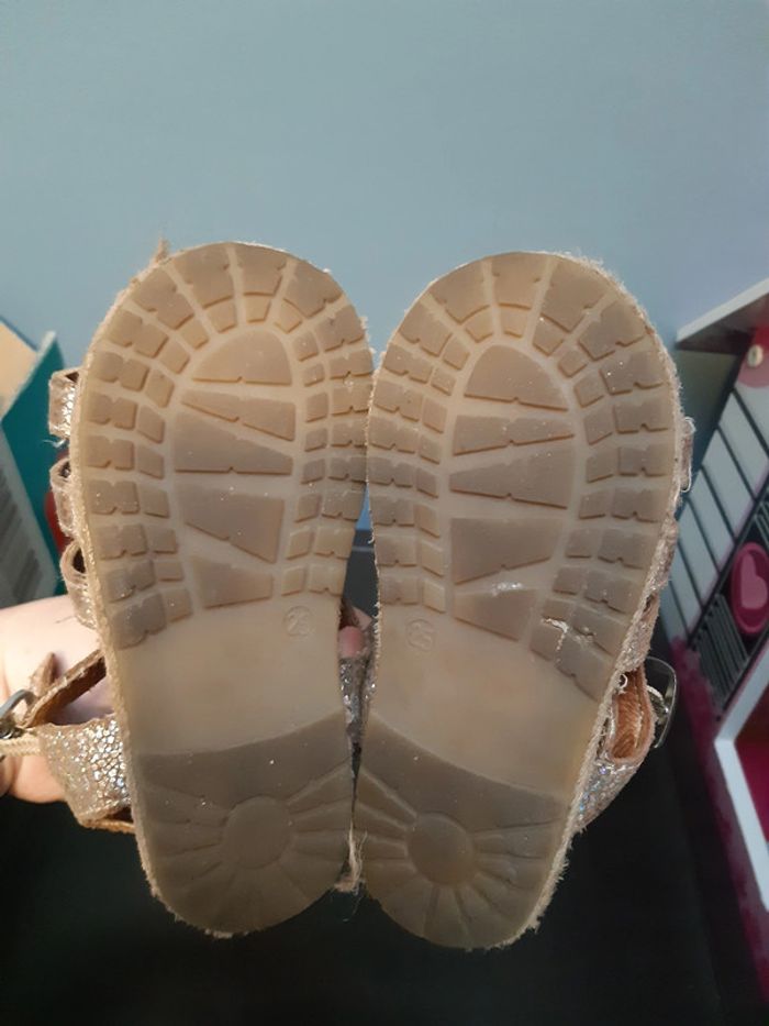 Sandales été fille 25 Vertbaudet cuir paillettes dorées - photo numéro 3