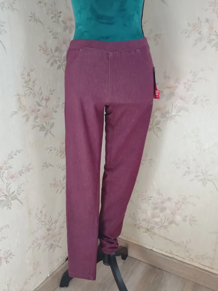 Pantalon jegging bordeaux effet jeans fausses poches à l'avant / creeks / (M) - photo numéro 2