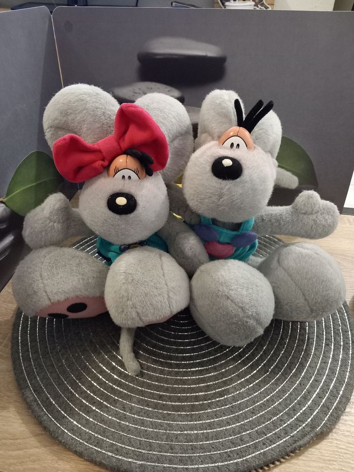 2 peluches diddl grise 32cm