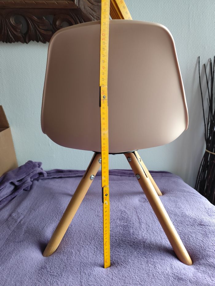Chaise enfant scandinave bois et cuir synthétique rose pale beige chambre - photo numéro 6
