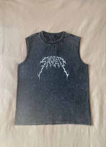 Débardeur noir flocage métal – 100% coton – gym streetwear punk – taille M