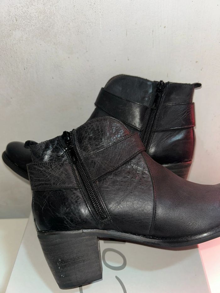 Bottine petits talons cuir noir - photo numéro 6