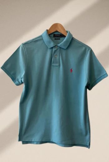 Polo bleu turquoise custom slim fit taille M - Ralph Lauren