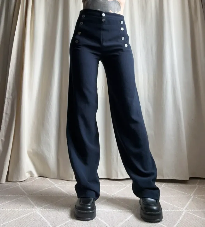 Pantalon jambes larges taille haute boutonné vintage made in France 🇫🇷 90s - Taille M/L - photo numéro 4