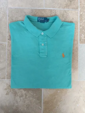 Polo Ralph Lauren homme L pima coton vert menthe logo orange excellent état petit défaut