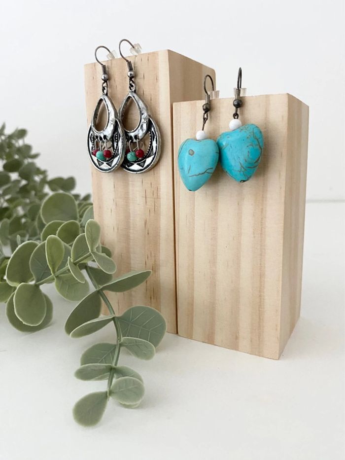 Lot 2 paires boucles d’oreilles - 🩶 argentées bleu rouge 🩵 - photo numéro 2