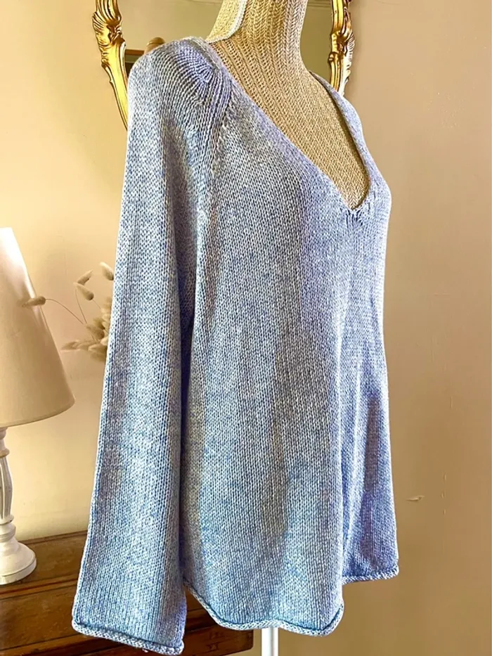 sublime pull maille bleu clair col v manches longues coupe relax basic taille L neuf H&M - photo numéro 7