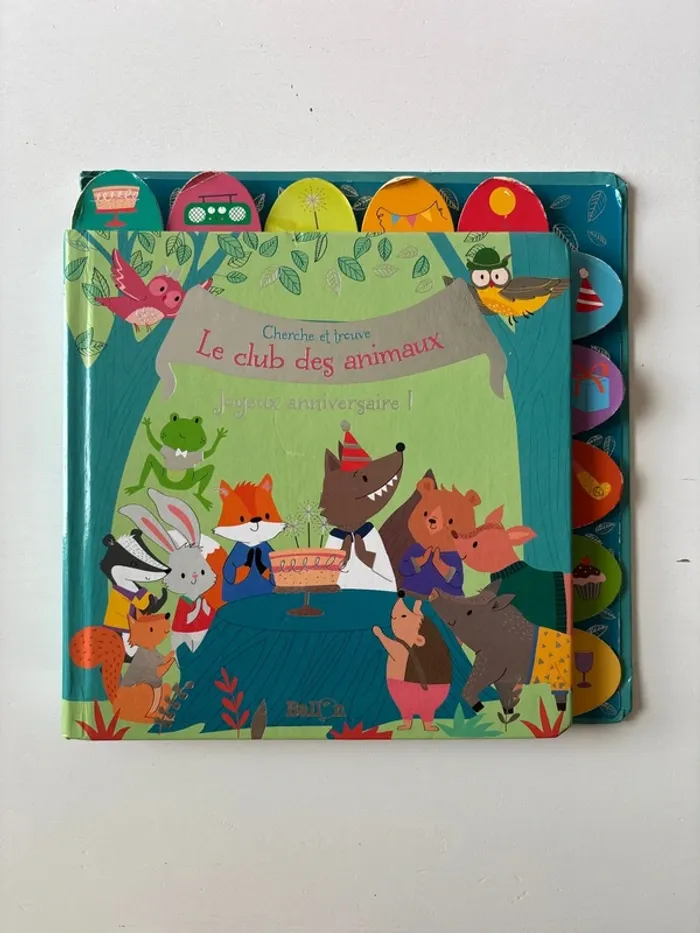 Livre cherche et trouve le club des animaux. Joyeux anniversaire.