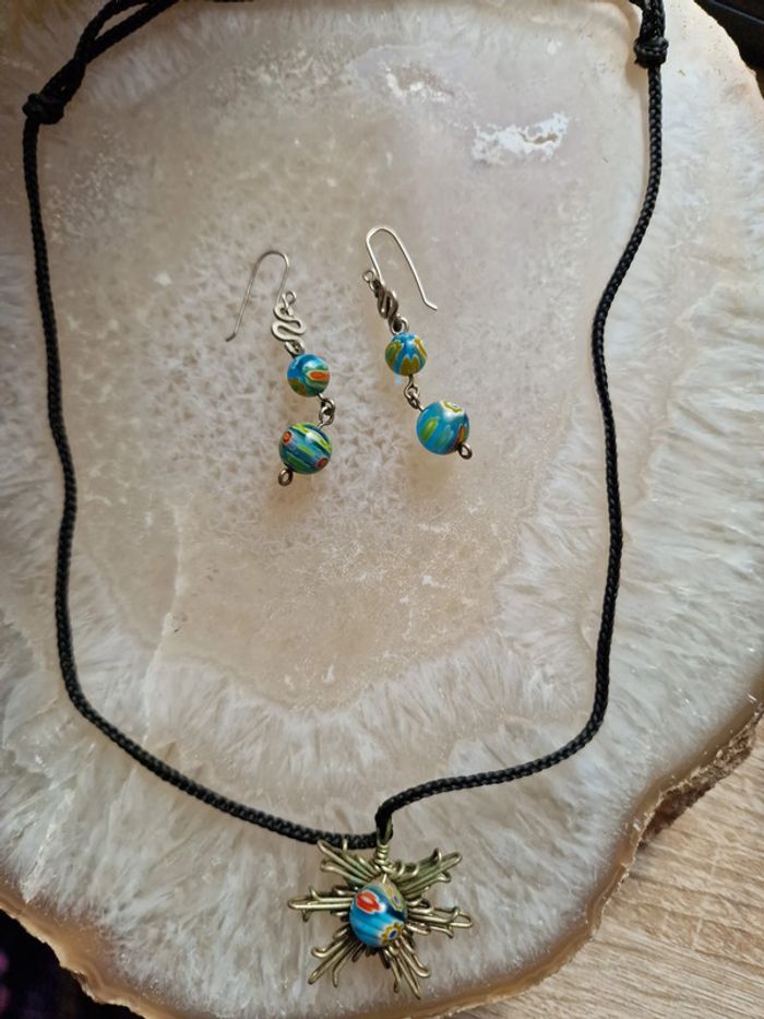 Parure Bijoux Boucle D'oreilles Serpents Perles Collier Réglable Soleil Perle - photo numéro 18