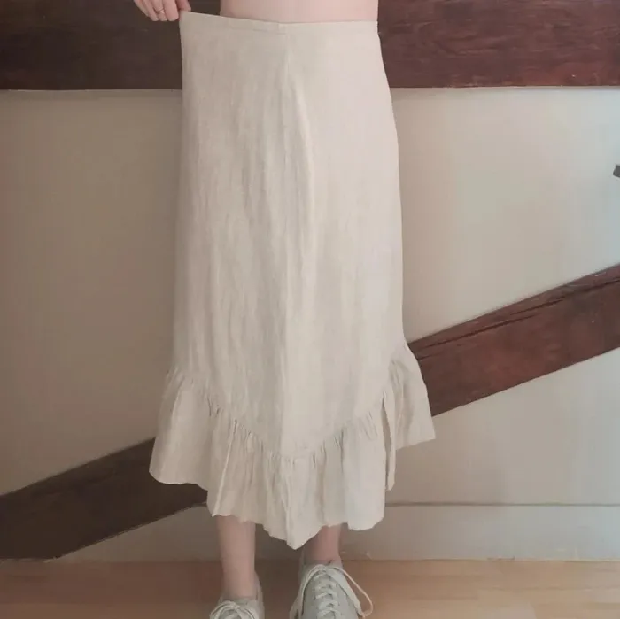 Jupe mi-longue beige lin bohème - photo numéro 3