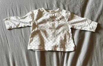 Haut bébé manches longues blanc à pois + petit nœud 🎀