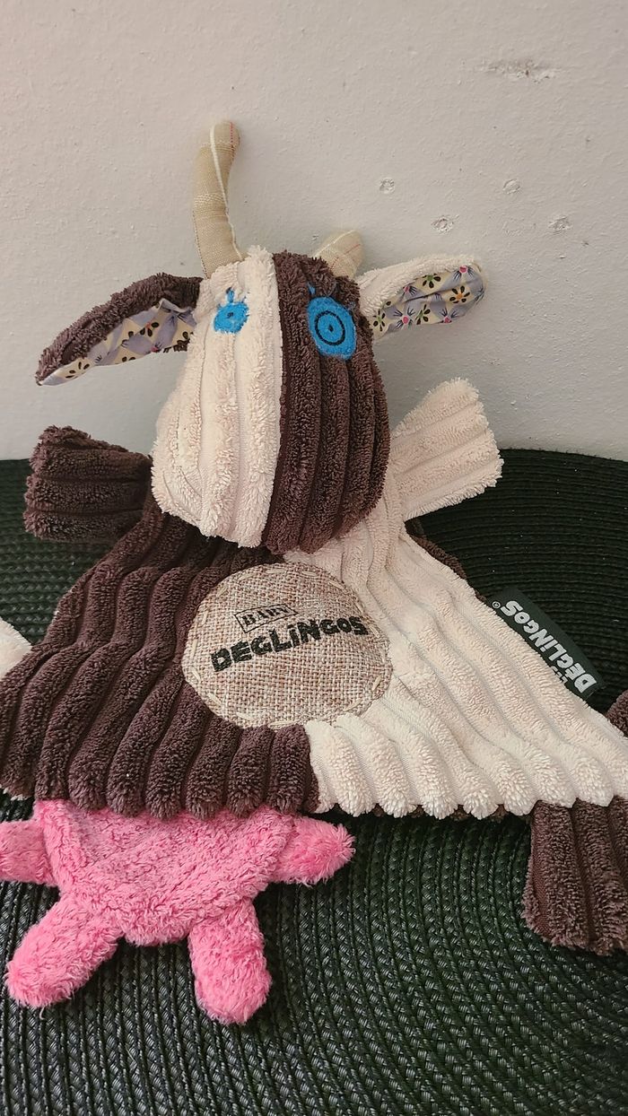 Les Déglingos Milkos la vache Baby doudou plat beige marron