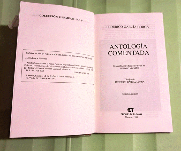 Livre espagnol Federico Garcia Lorca Antologia Comendata I - photo numéro 2