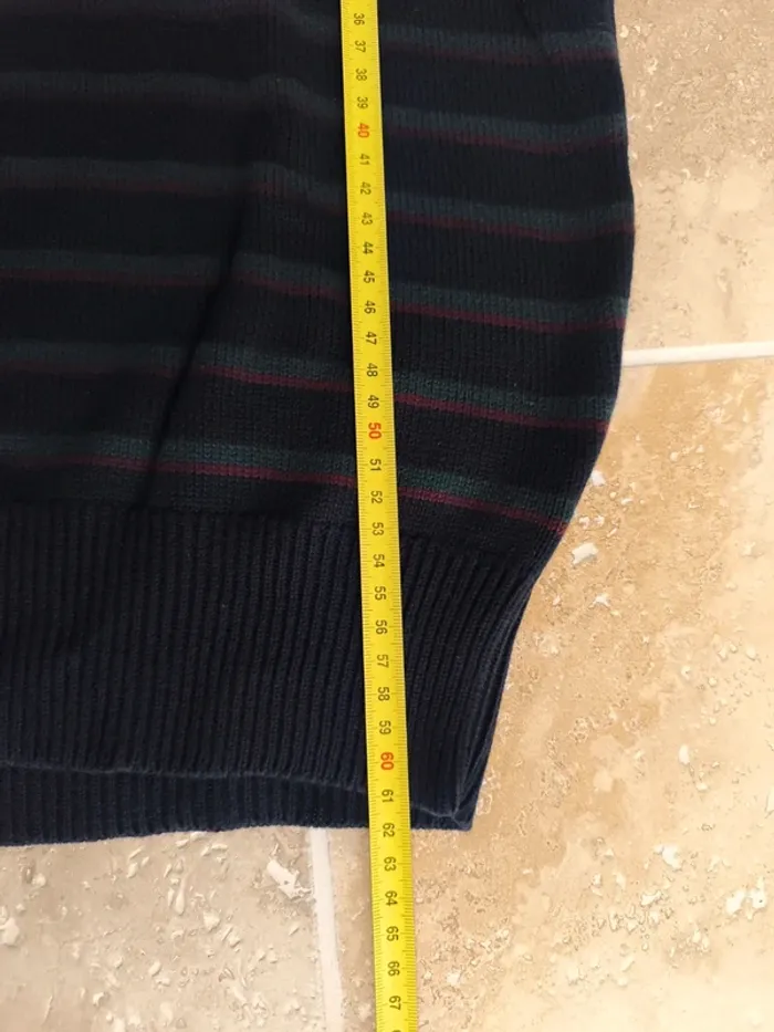 Magnifique pull col  boutonné Ralph Lauren homme L noir rayures vertes rouges logo rouge - photo numéro 7