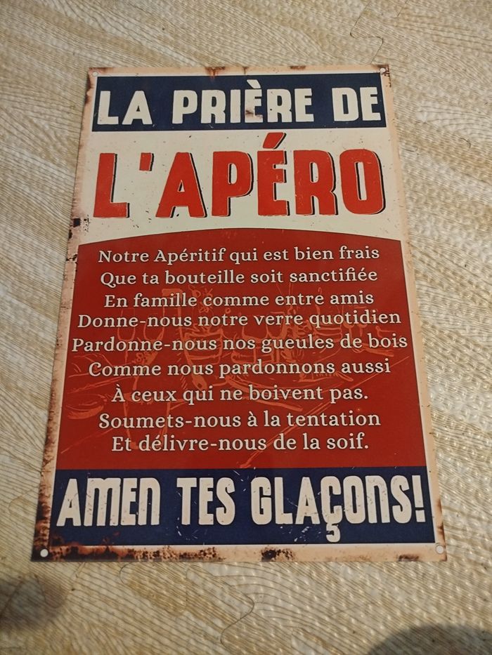 plaque publicitaire motif prière de l'apéro neuf - photo numéro 1