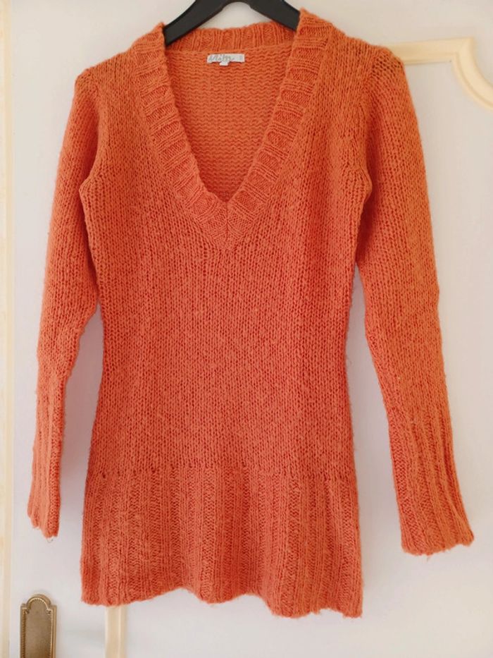 Lot de 2 pulls longs col V Mim gris perle et orange cuivré taille 0 - photo numéro 12