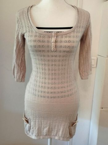 Robe courte en maille ajourée beige Ogo M